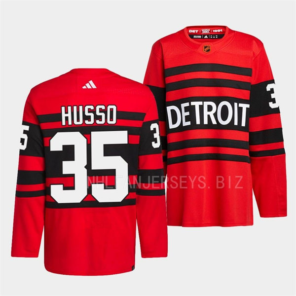  Men's Detroit Red Wings #35 Ville Husso Red 2022 Reverse Retro Primegreen Jersey 