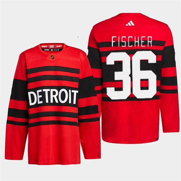  Men's Detroit Red Wings #36 Christian Fischer Red 2022 Reverse Retro Primegreen Jersey 