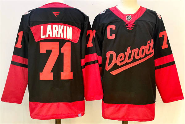  Men's Detroit Red Wings #71 Dylan Larkin Fanatics Black 2025 NHL Stadium Series Premium Player Jersey 
