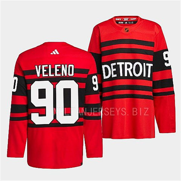  Men's Detroit Red Wings #90 Joe Veleno Red 2022 Reverse Retro Primegreen Jersey 