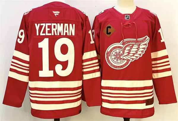  Men's Detroit Red Wings Retired Player #19 Steve Yzerman Red Heritage-Rich Centennial Premium Jersey 