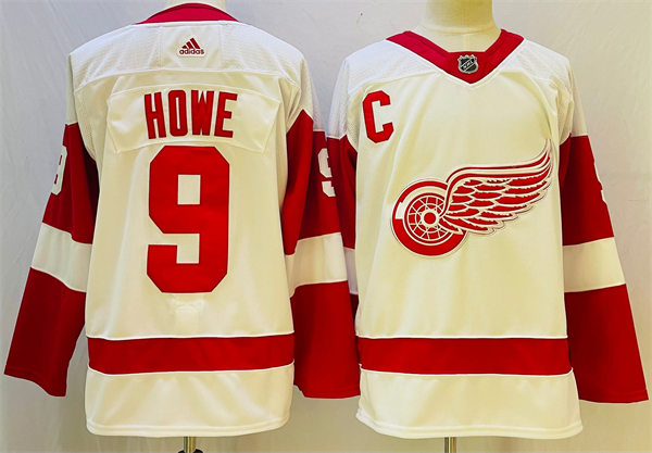  Men's Detroit Red Wings Retired Player #9 Gordie Howe Adidas White Away Jersey 
