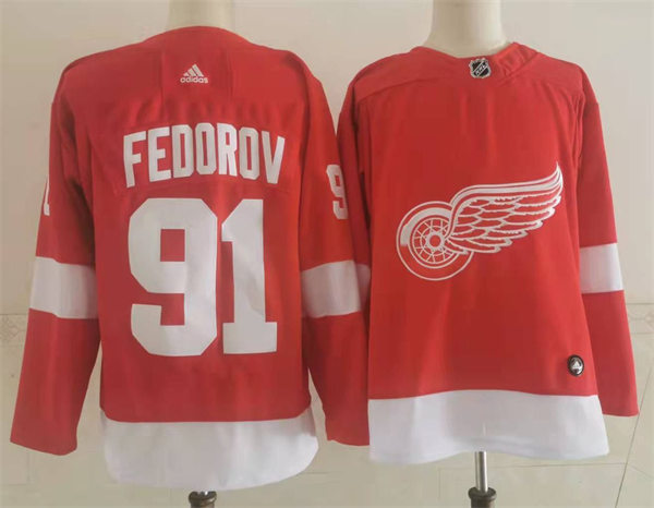  Men's Detroit Red Wings Retired Player #91 Sergei Fedorov Adidas Home Red Jersey 