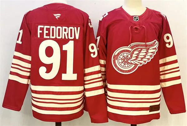  Men's Detroit Red Wings Retired Player #91 Sergei Fedorov Red Heritage-Rich Centennial Premium Jersey 