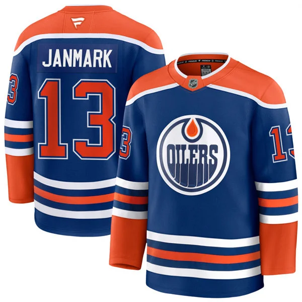  Men's Edmonton Oilers #13 Mattias Janmark Fanatics Home Royal Premium Jersey 