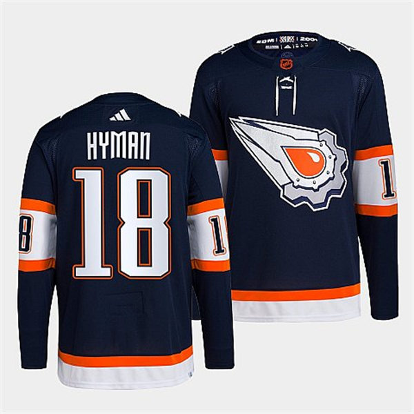  Men's Edmonton Oilers #18 Zach Hyman Navy 2022 Reverse Retro Primegreen Jersey 
