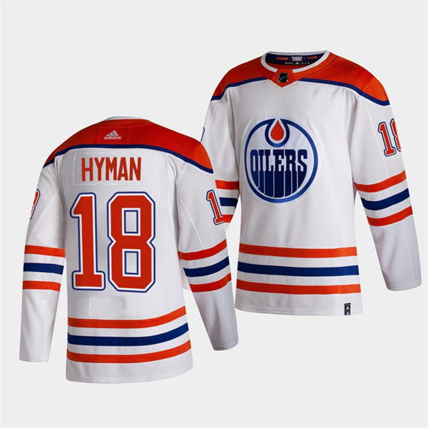  Men's Edmonton Oilers #18 Zach Hyman adidas White 2021 Reverse Retro Jersey 