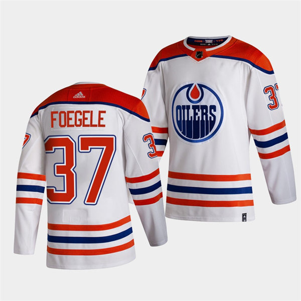  Men's Edmonton Oilers #37 Warren Foegele adidas White 2021 Reverse Retro Jersey 