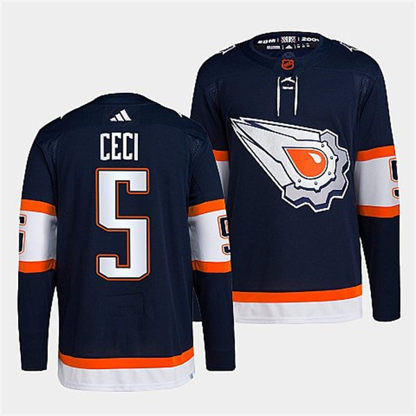  Men's Edmonton Oilers #5 Cody Ceci Navy 2022 Reverse Retro Primegreen Jersey 