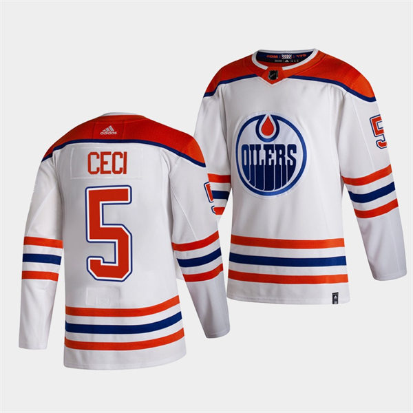  Men's Edmonton Oilers #5 Cody Ceci adidas White 2021 Reverse Retro Jersey 