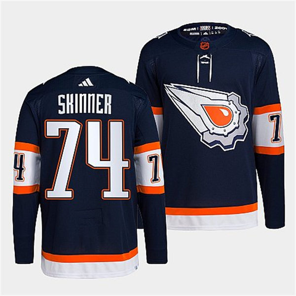  Men's Edmonton Oilers #74 Stuart Skinner Navy 2022 Reverse Retro Primegreen Jersey 