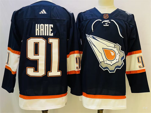  Men's Edmonton Oilers #91 Evander Kane Navy 2022 Reverse Retro Primegreen Jersey 