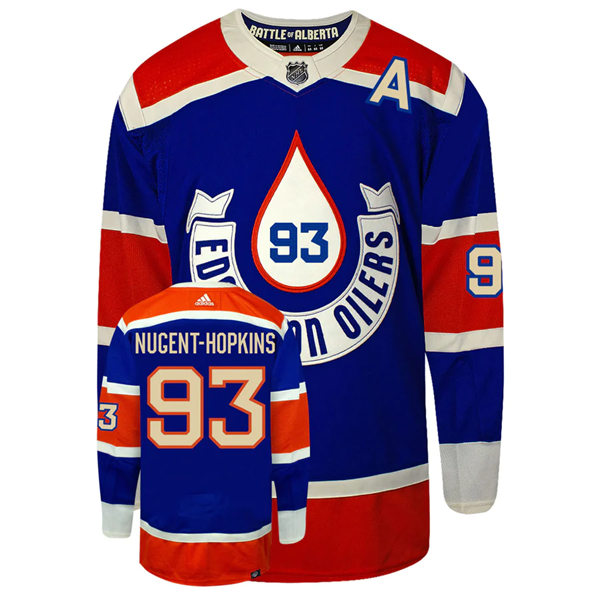  Men's Edmonton Oilers #93 Ryan Nugent-Hopkins 2023 NHL Heritage Classic Premier Player Jersey Royal 