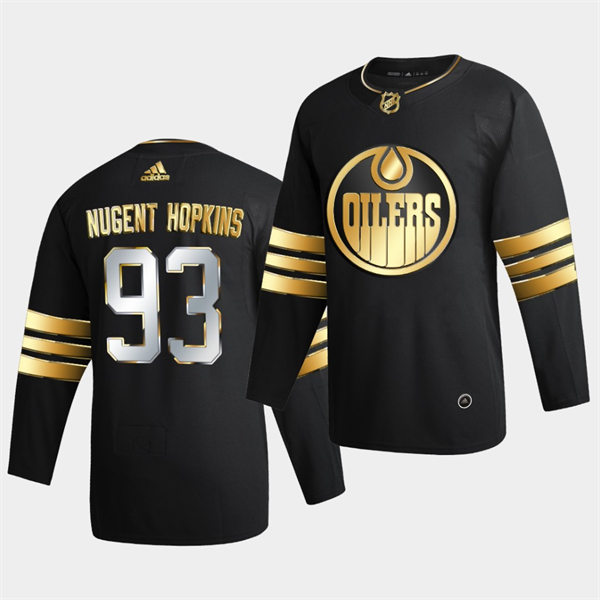  Men's Edmonton Oilers #93 Ryan Nugent-Hopkins Adidas 2021-22 Black Golden Edition Limited Jersey 