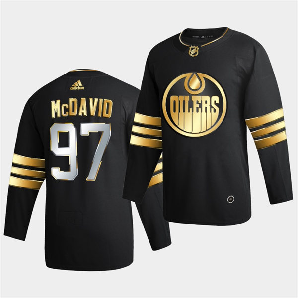  Men's Edmonton Oilers #97 Connor McDavid Adidas 2021-22 Black Golden Edition Limited Jersey 