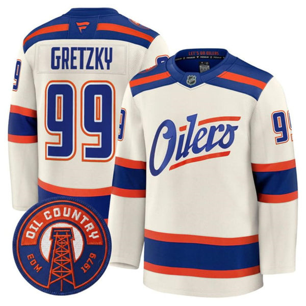  Men's Edmonton Oilers Retired Player #99 Wayne Gretzky Cream Alternate Oil Country Jersey 