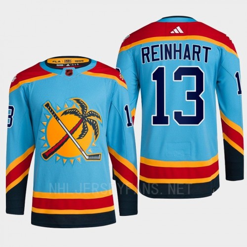  Men's Florida Panthers #13 Sam Reinhart Light blue 2022 Reverse Retro Primegreen Jersey 