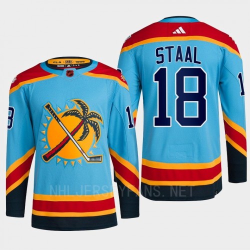  Men's Florida Panthers #18 Marc Staal Light blue 2022 Reverse Retro Primegreen Jersey 