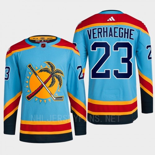  Men's Florida Panthers #23 Carter Verhaeghe Light blue 2022 Reverse Retro Primegreen Jersey 