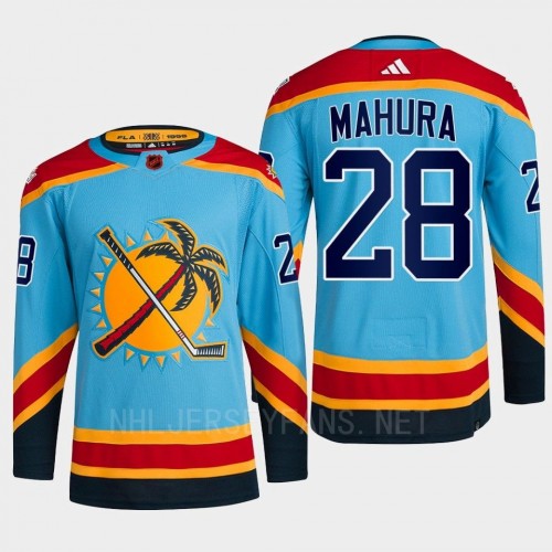  Men's Florida Panthers #28 Josh Mahura Light blue 2022 Reverse Retro Primegreen Jersey 