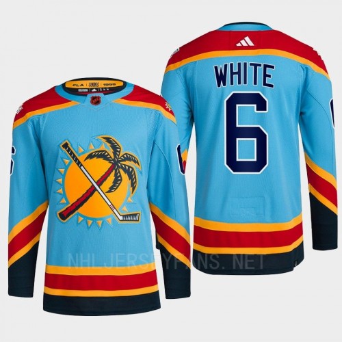  Men's Florida Panthers #6 Colin White Light blue 2022 Reverse Retro Primegreen Jersey 