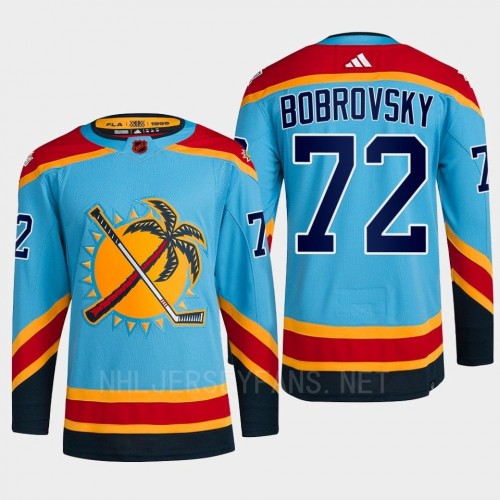  Men's Florida Panthers #72 Sergei Bobrovsky Light blue 2022 Reverse Retro Primegreen Jersey 