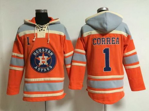  Men's Houston Astros #1 Carlos Correa Alternate Orange MLB Hoodie 