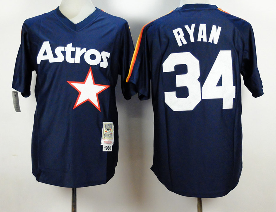  Men's Houston Astros #34 Nolan Ryan Blue Throwback Jersey 