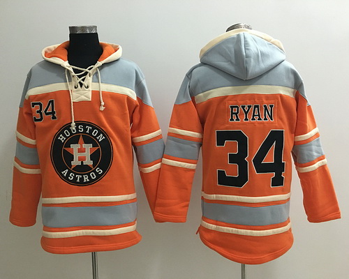  Men's Houston Astros #34 Nolan Ryan Retired Orange Baseball MLB Hoodie 