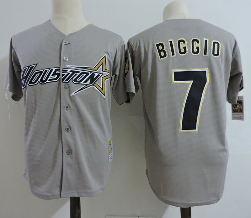  Men's Houston Astros #7 Craig Biggio Gray ThrowbackBaseball Jersey 