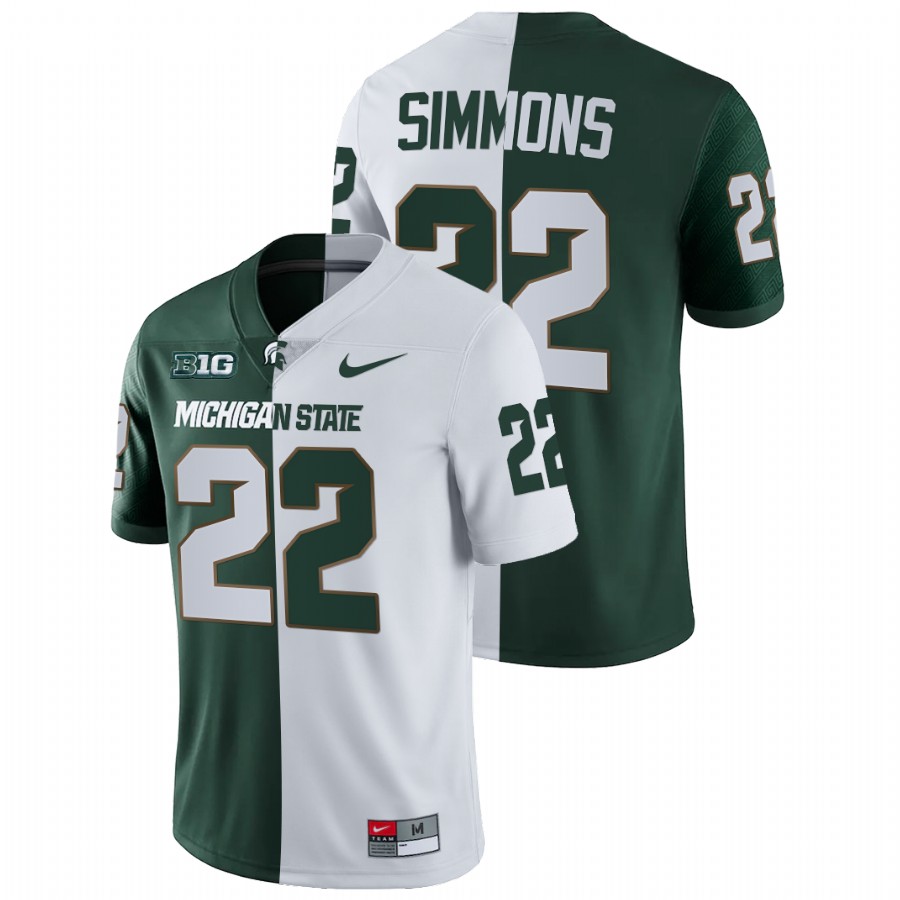  Men's Jersey Jordon Simmons Michigan State Spartans Split Edition College Football Jersey White Green