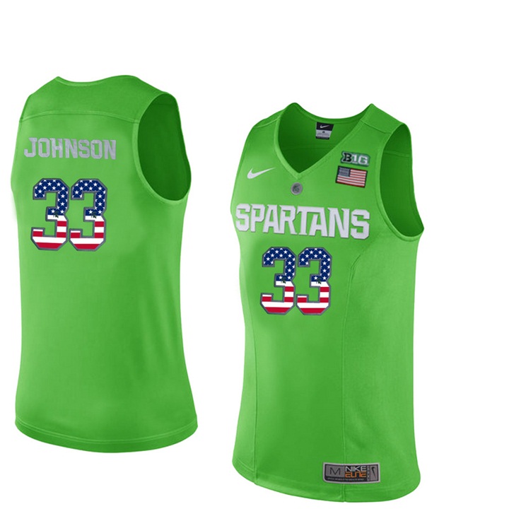  Men's Jersey Male Spartans Magic Johnson Apple Green US Flag Jersey