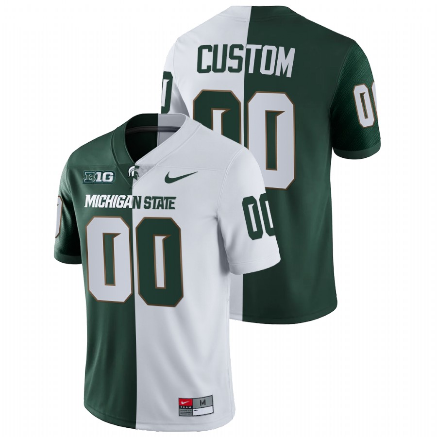  Men's Jersey Michigan State Spartans Custom Split Edition College Football White Green Jersey