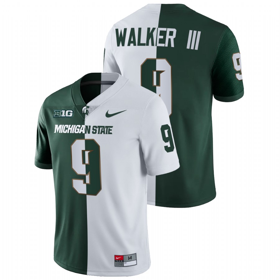  Men's Jersey Michigan State Spartans Kenneth Walker III Split Edition College Football White Green Jersey