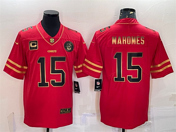  Men's Kansas City Chiefs #15 Patrick Mahomes Nike Red Gold Fashion Jersey 