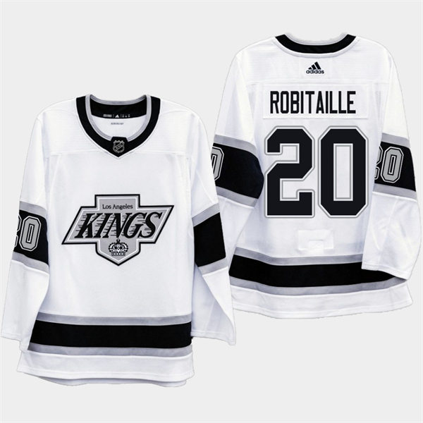  Men's Los Angeles Kings Retired Player #20 Luc Robitaille adidas White Away Premier Player Jersey 