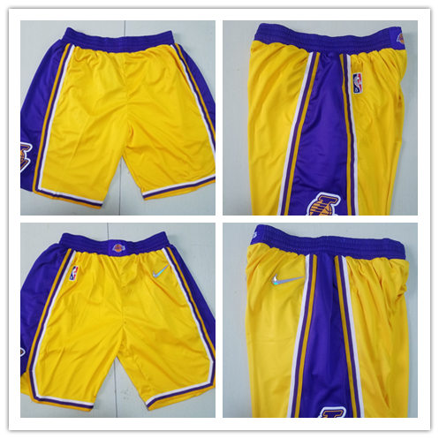  Men's Los Angeles Lakers Nike Gold Icon Edition Embroidered Shorts 