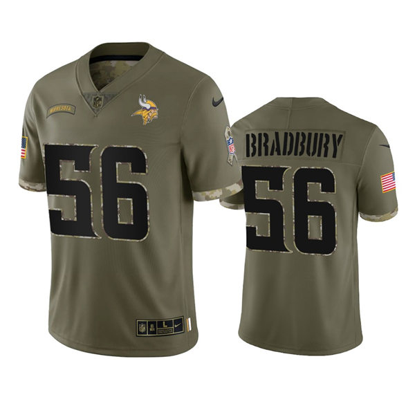  Men's Minnesota Vikings #56 Garrett Bradbury Olive 2022 Salute To Service Jersey 