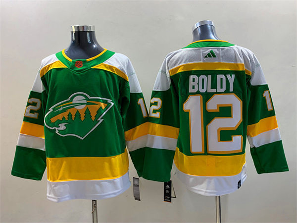  Men's Minnesota Wild #12 Matthew Boldy Green 2022 Reverse Retro Primegreen Jersey 