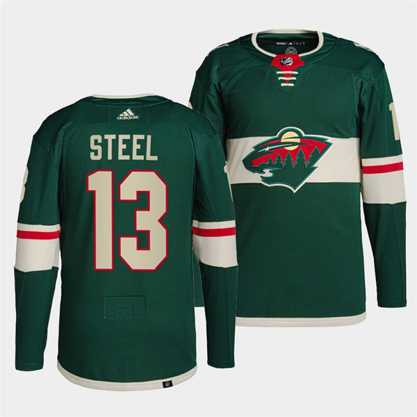  Men's Minnesota Wild #13 Sam Steel Adidas Home Green Player Jersey 