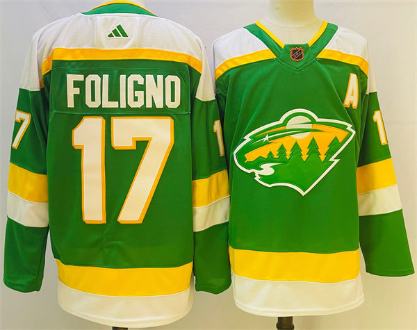  Men's Minnesota Wild #17 Marcus Foligno Green 2022 Reverse Retro Primegreen Jersey 