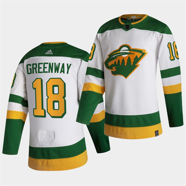  Men's Minnesota Wild #18  Jordan Greenway Adidas 2021 White Reverse Retro Jersey 