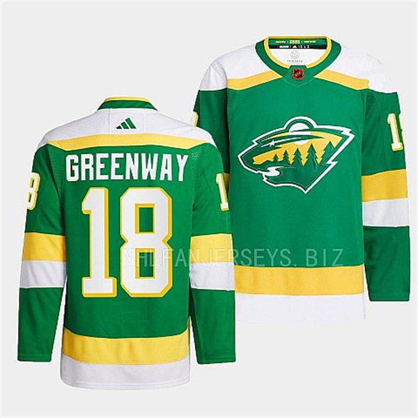  Men's Minnesota Wild #18 Jordan Greenway Green 2022 Reverse Retro Primegreen Jersey 