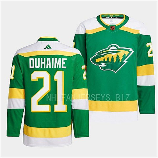  Men's Minnesota Wild #21 Brandon Duhaime Green 2022 Reverse Retro Primegreen Jersey 