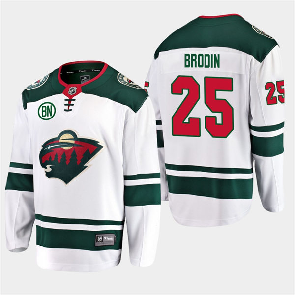  Men's Minnesota Wild #25 Jonas Brodin Adidas Away White Jersey 