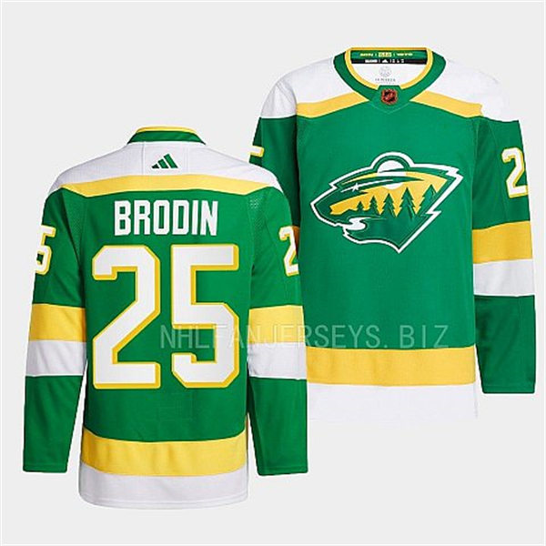  Men's Minnesota Wild #25 Jonas Brodin Green 2022 Reverse Retro Primegreen Jersey 