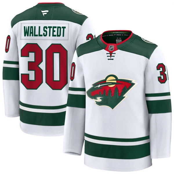 Men's Minnesota Wild #30 Jesper Wallstedt Fanatics Away White Premium Player Jersey 