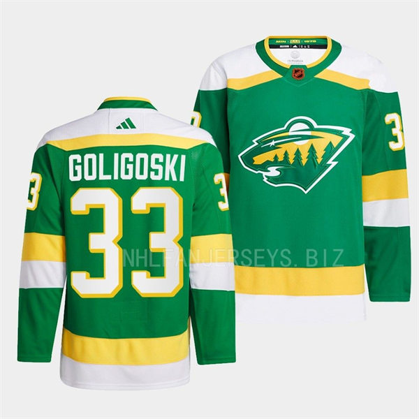  Men's Minnesota Wild #33 Alex Goligoski Green 2022 Reverse Retro Primegreen Jersey 
