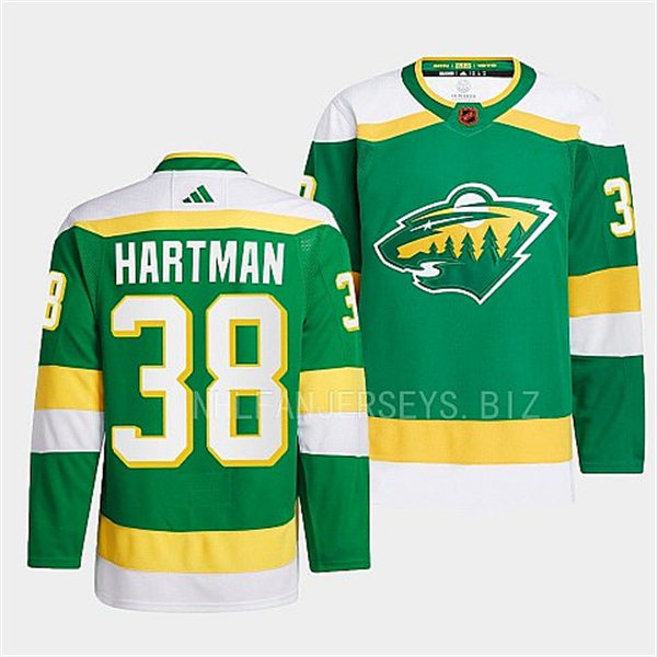  Men's Minnesota Wild #38 Ryan Hartman Green 2022 Reverse Retro Primegreen Jersey 