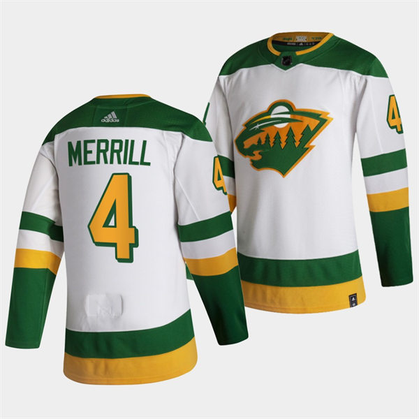  Men's Minnesota Wild #4 Jon Merrill Adidas 2021 White Reverse Retro Jersey 